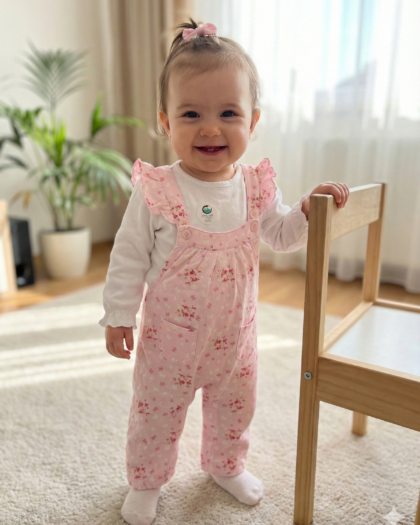 Rainbow Girl Baby Dungaree dress - pink with white